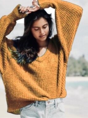 Free People Lulu Oversized V-Neck Sweater in Bircheood